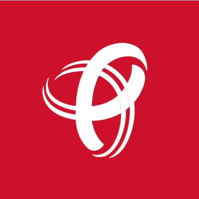 Principality Building Society emblem featuring a white abstract interwoven symbol on a red background